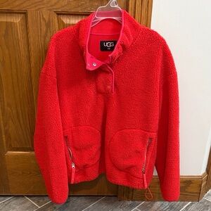 UGG Atwell Sherpa Half Snap Pullover Red Size S